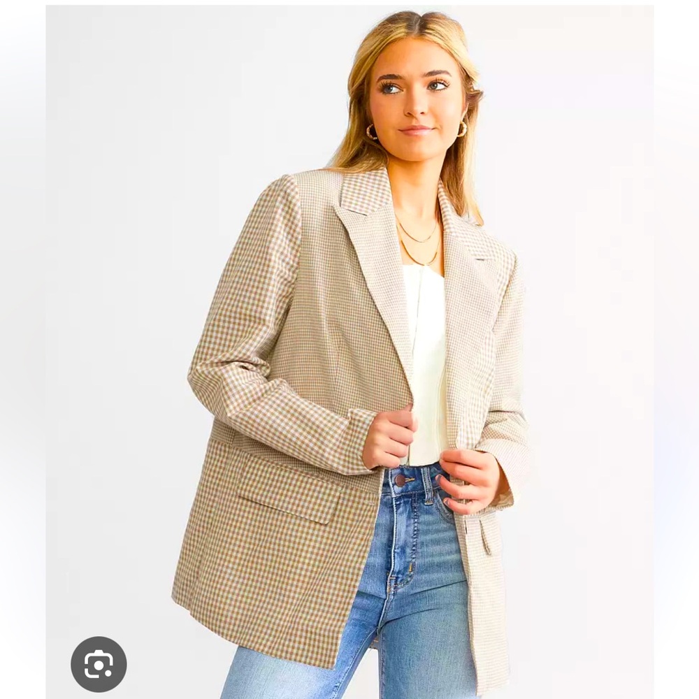 NWOT Bloomingdale’s BAGATELLE Cotton‎ Linen Patchwork TweedLined Blazer SIZE M